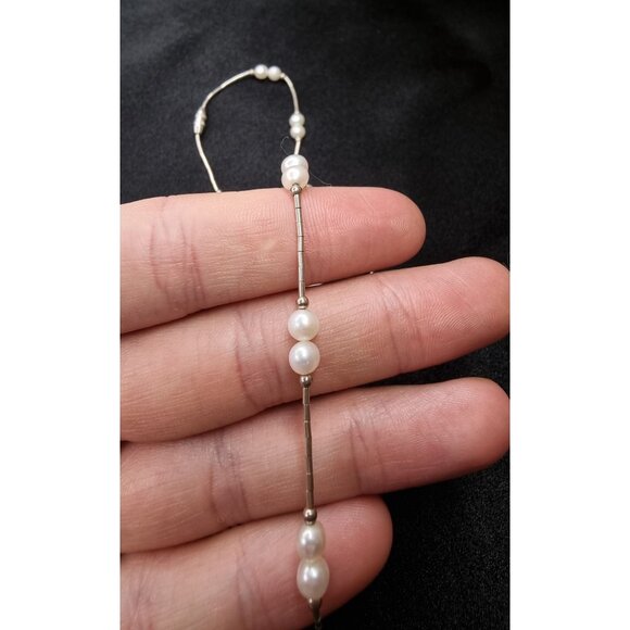 Vintage Sterling Silver 925 Necklace With Genuine White Pearls - Picture 5 of 5